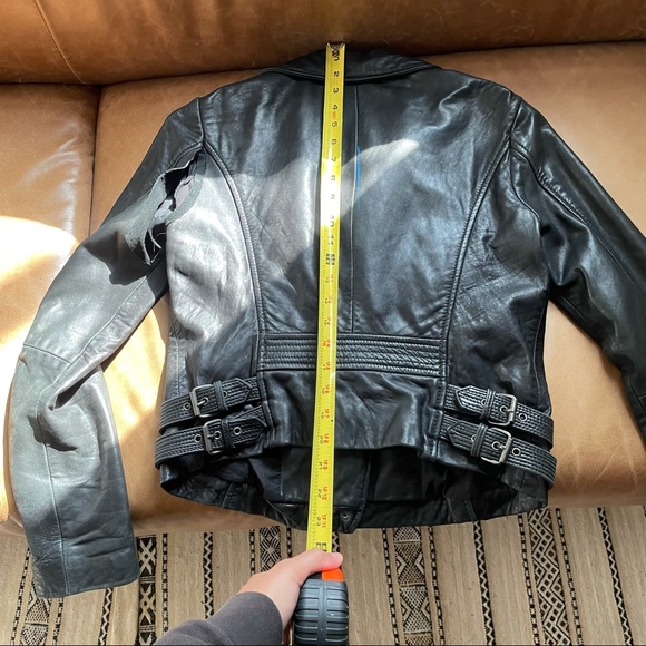 Lucky Brand Moto black leather jacket damaged sleeve fall winter layering - Picture 9 of 16